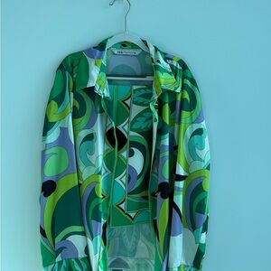 Zara Green Multicolor Whimsical Swirl Blouse and Skirt Set